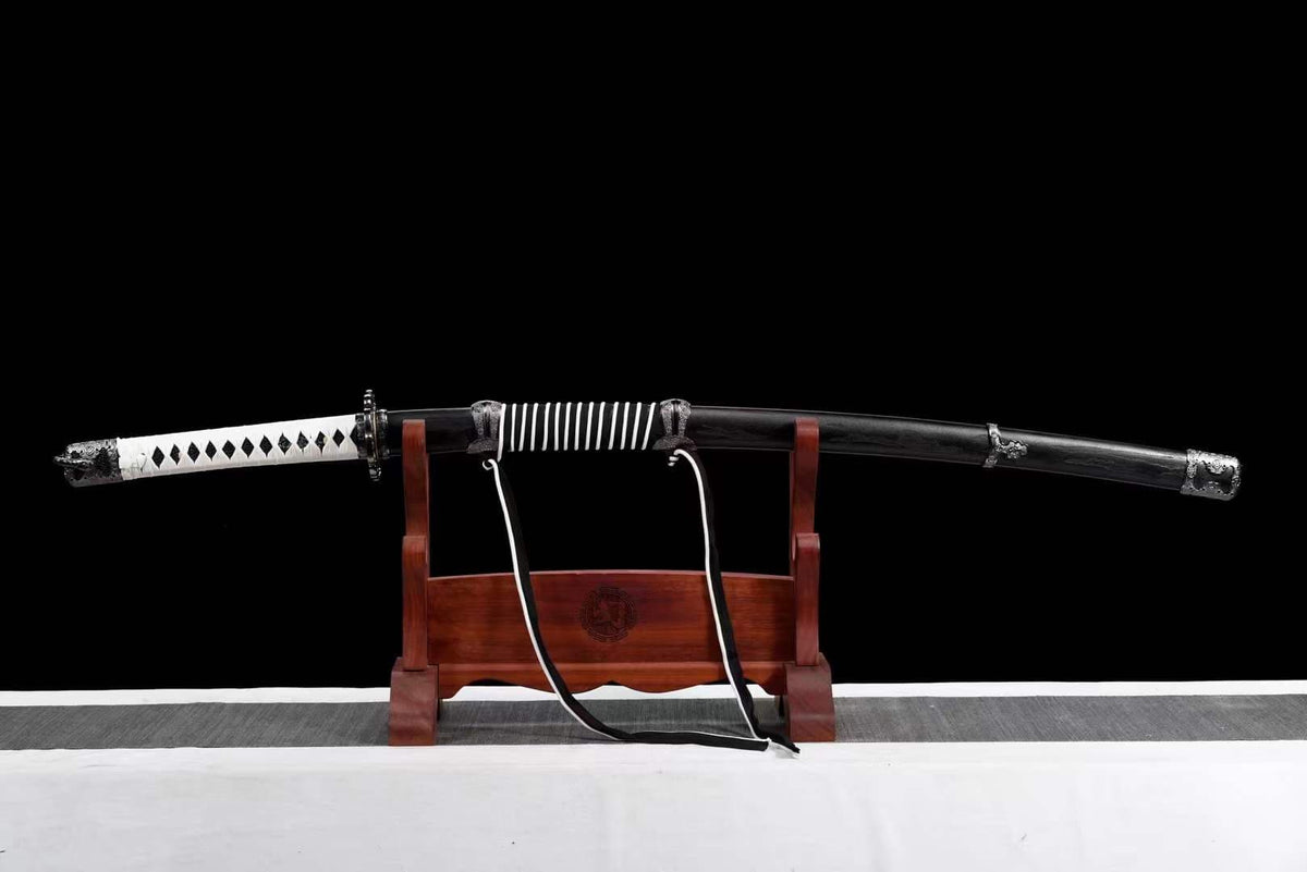 Handmade Undead Cut Katana Sword, Sekiro: Shadows Die Twice Japanese Samurai Sword, Black Manganese Steel Blades, Full Tang