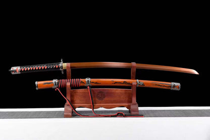 Handmade Undead Cut Katana Sword, Sekiro: Shadows Die Twice Japanese Samurai Sword, Red Manganese Steel Blades, Full Tang
