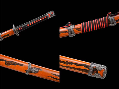 Handmade Undead Cut Katana Sword, Sekiro: Shadows Die Twice Japanese Samurai Sword, Red Manganese Steel Blades, Full Tang